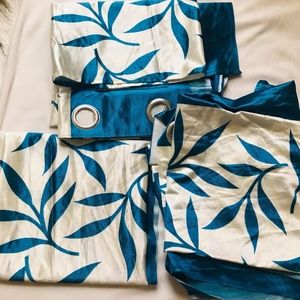 ✅ NWOT PRETTY BLUE DRAPERY: 3 Panels Silk Curtains